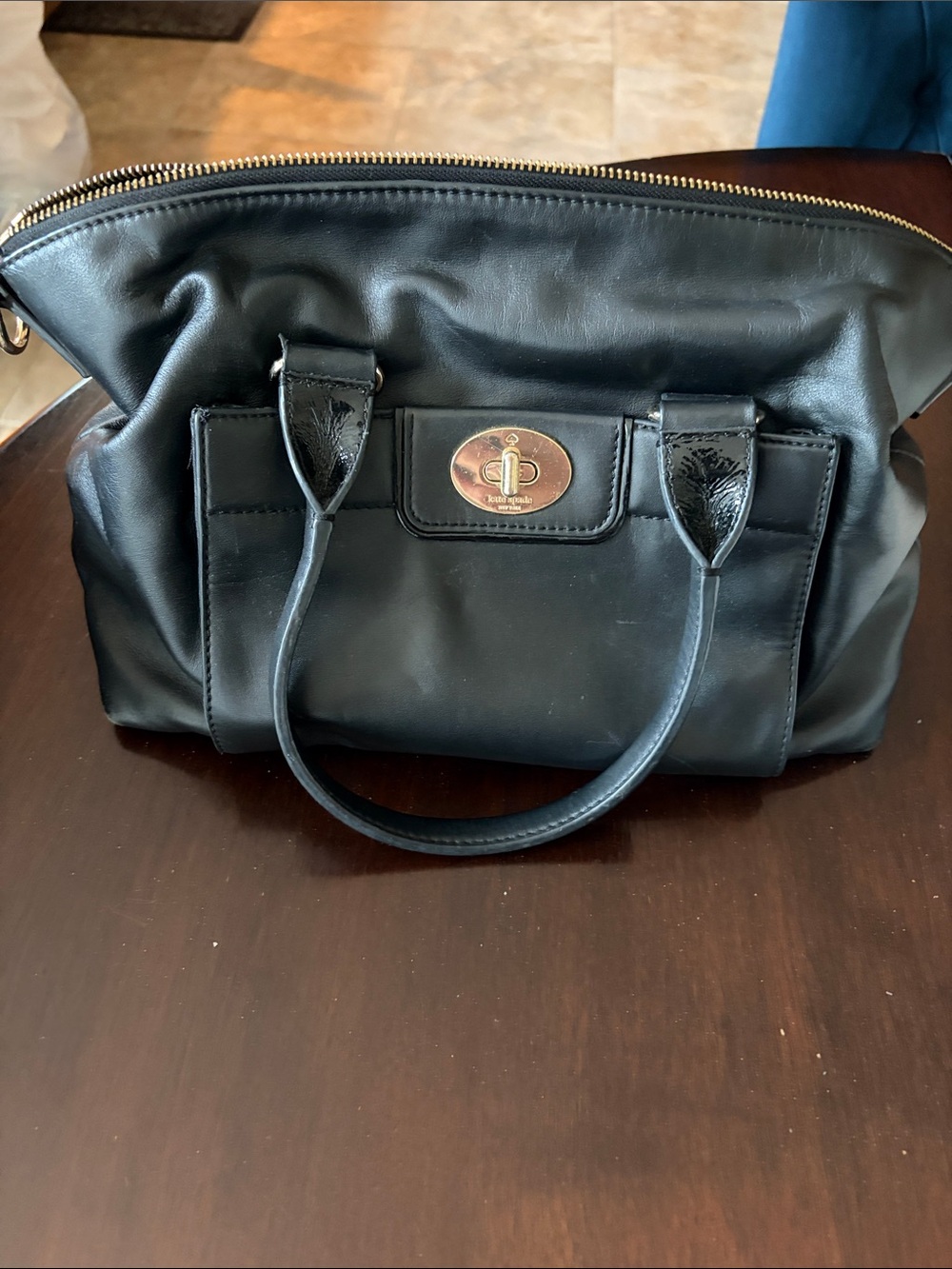 kate spade Black Leather Satchel with Gold Turn-Lock